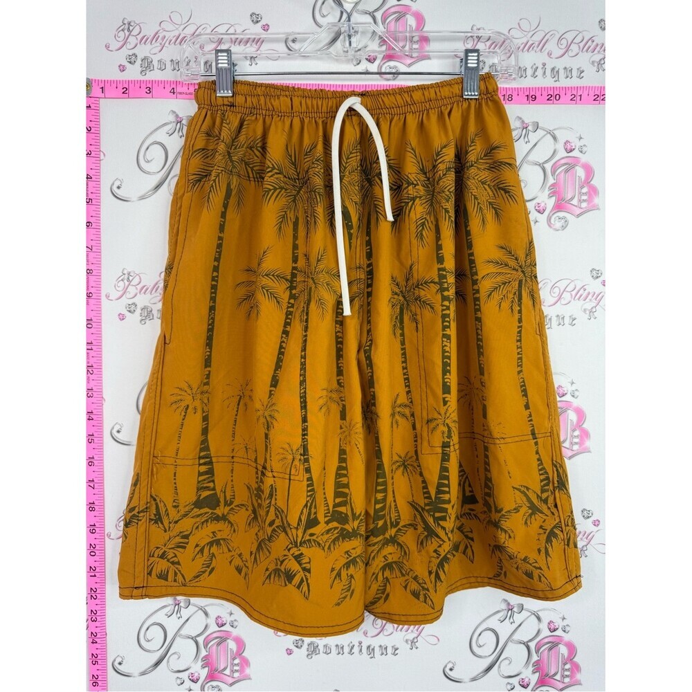 Shorts vintage tiki Men's Athletic Drawstring Shorts in Mustard with Palm Print
